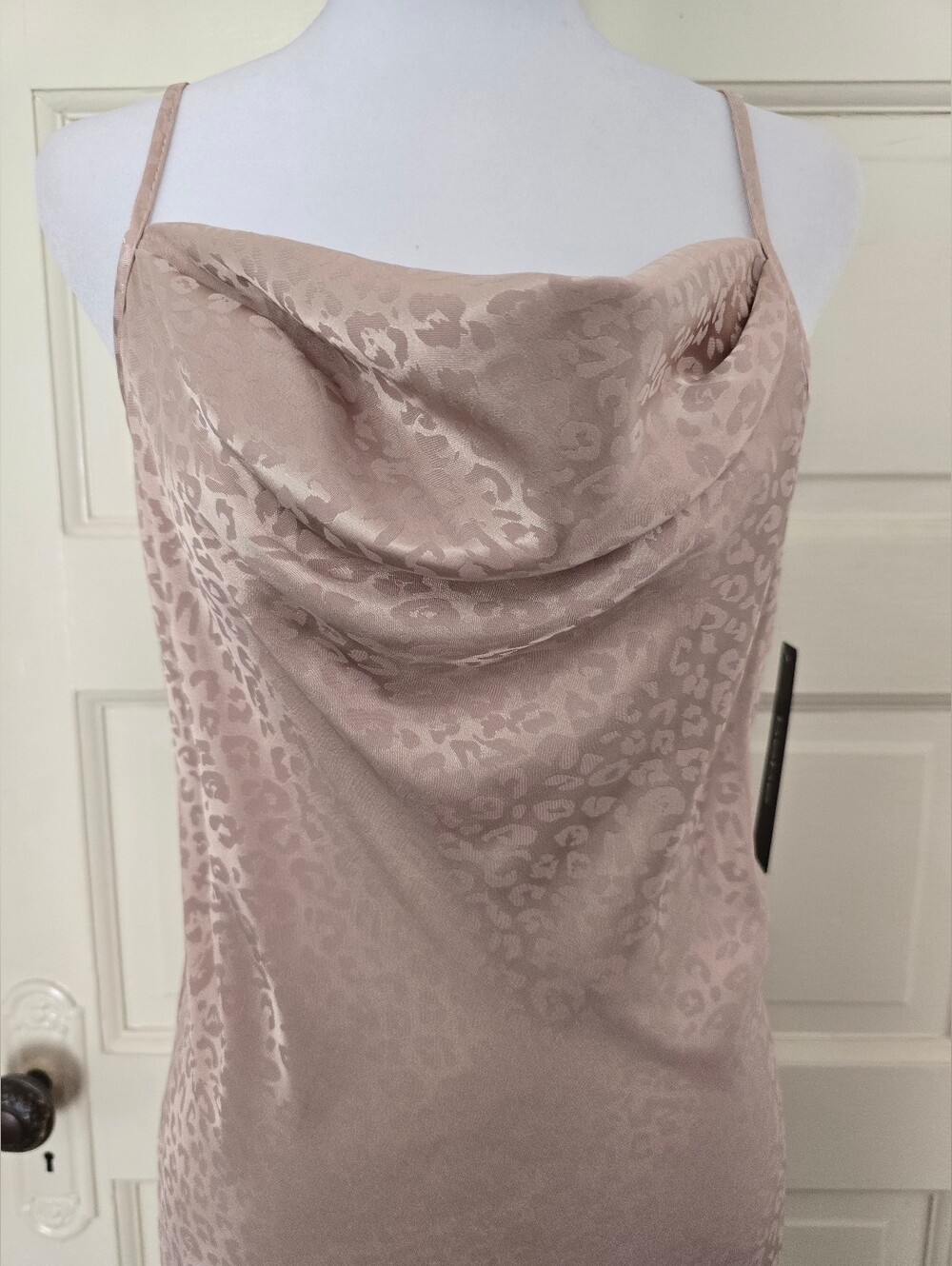 NEW Bebe Blush Satin Leopard Jacquard Cowl Midi Dress - Picture 2 of 8